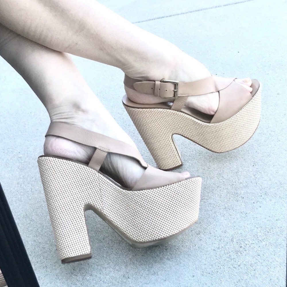 REPORT chunky PLATFORM heels mega sandals leather extreme women’s 10 Strappy tan